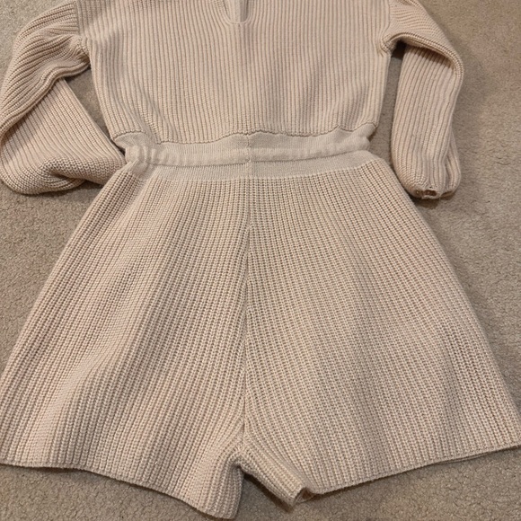 Cream Knit Sweater Romper Cozy Lounge Tie Waist Size M - Picture 5 of 5